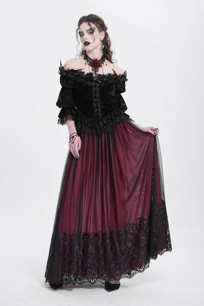 Gothic Lolita Blouse - Off Shoulder, Red, Women's Style, Ruffled, Embroidered - additional product view 5