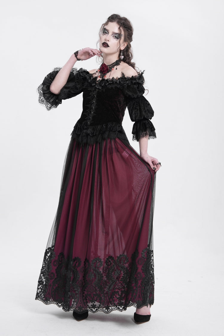 Gothic Lolita Blouse - Off Shoulder, Red, Women's Style, Ruffled, Embroidered - additional product view 6