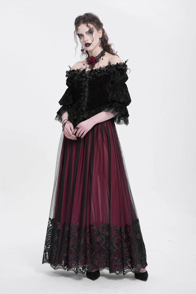Gothic Lolita Blouse - Off Shoulder, Red, Women's Style, Ruffled, Embroidered - additional product view 7