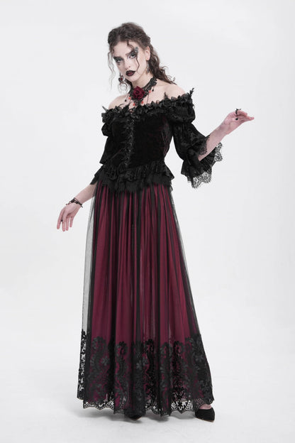 Gothic Lolita Blouse - Off Shoulder, Red, Women's Style, Ruffled, Embroidered - additional product view 8