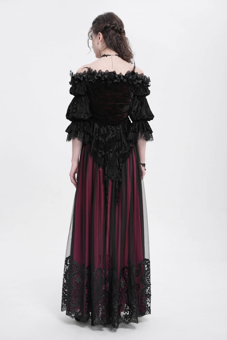 Gothic Lolita Blouse - Off Shoulder, Red, Women's Style, Ruffled, Embroidered - additional product view 9
