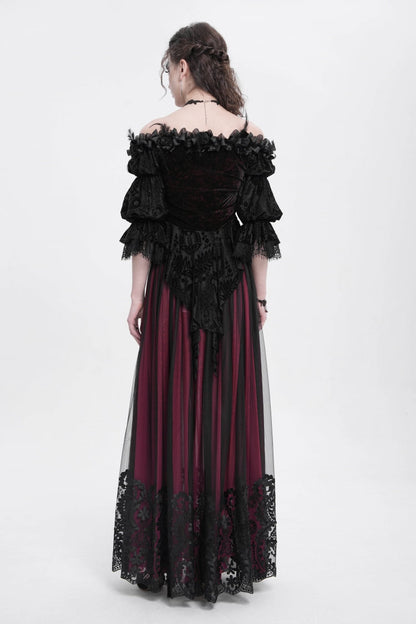 Gothic Lolita Blouse - Off Shoulder, Red, Women's Style, Ruffled, Embroidered - additional product view 9