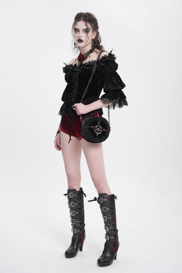 Gothic Lolita Blouse - Off Shoulder, Red, Women's Style, Ruffled, Embroidered - additional product view 10