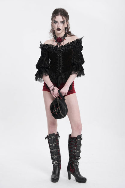 Gothic Lolita Blouse - Off Shoulder, Red, Women's Style, Ruffled, Embroidered - additional product view 11