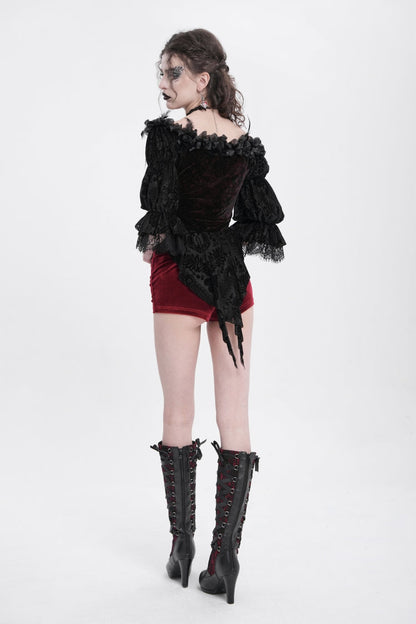Gothic Lolita Blouse - Off Shoulder, Red, Women's Style, Ruffled, Embroidered - additional product view 12