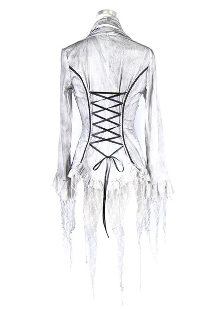 Gothic Lolita Blouse - Printed V-neck, White, Women's Style, Lace Trim, Lace-Up - additional product view 10