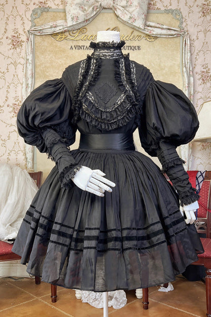 Gothic Lolita Blouse - Puff Ruffle Embroidery Lace, 2 Colors, Puff Sleeves, Long Sleeves - additional product view 4