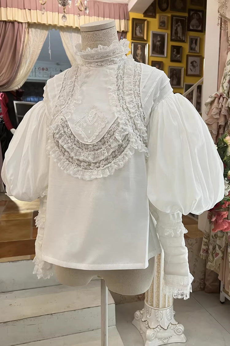 Gothic Lolita Blouse - Puff Ruffle Embroidery Lace, 2 Colors, Puff Sleeves, Long Sleeves - main product image