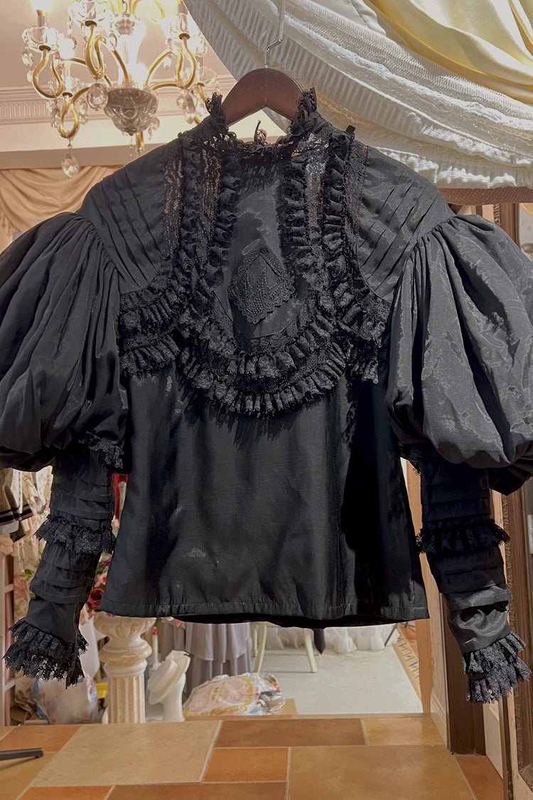 Gothic Lolita Blouse - Puff Ruffle Embroidery Lace, 2 Colors, Puff Sleeves, Long Sleeves - XS White / S White / M White option