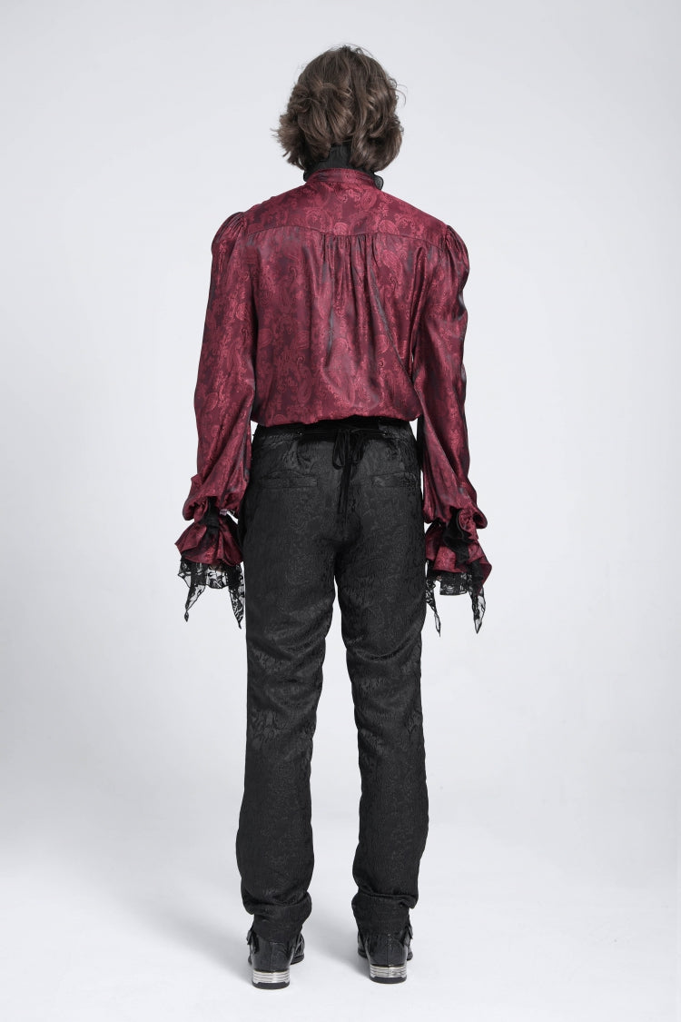 Gothic Lolita Blouse - Puff With Lace Necktie, Red, Puff Sleeves, Men's Style - additional product view 6