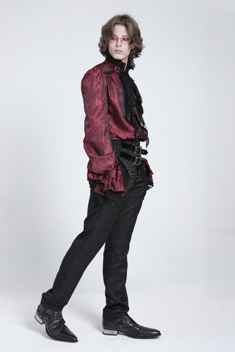 Gothic Lolita Blouse - Puff With Lace Necktie, Red, Puff Sleeves, Men's Style - additional product view 10