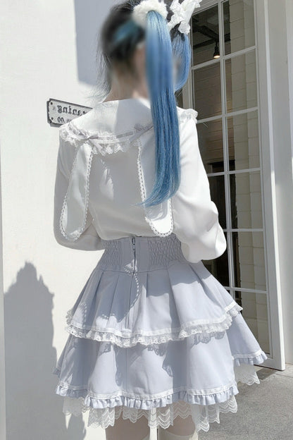 Gothic Lolita Blouse - Rabbit Ears, 3 Colors, Bow Detail, Lace Trim, Long Sleeves - additional product view 3