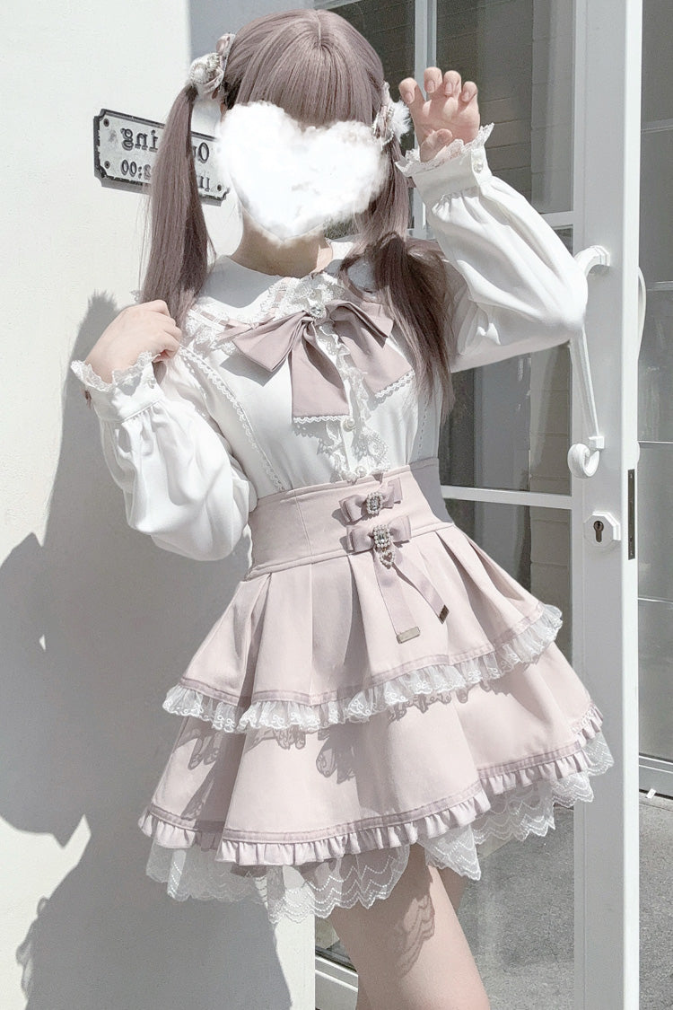 Gothic Lolita Blouse - Rabbit Ears, 3 Colors, Bow Detail, Lace Trim, Long Sleeves - additional product view 6