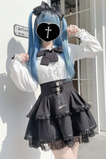 Gothic Lolita Blouse - Rabbit Ears, 3 Colors, Bow Detail, Lace Trim, Long Sleeves - additional product view 11