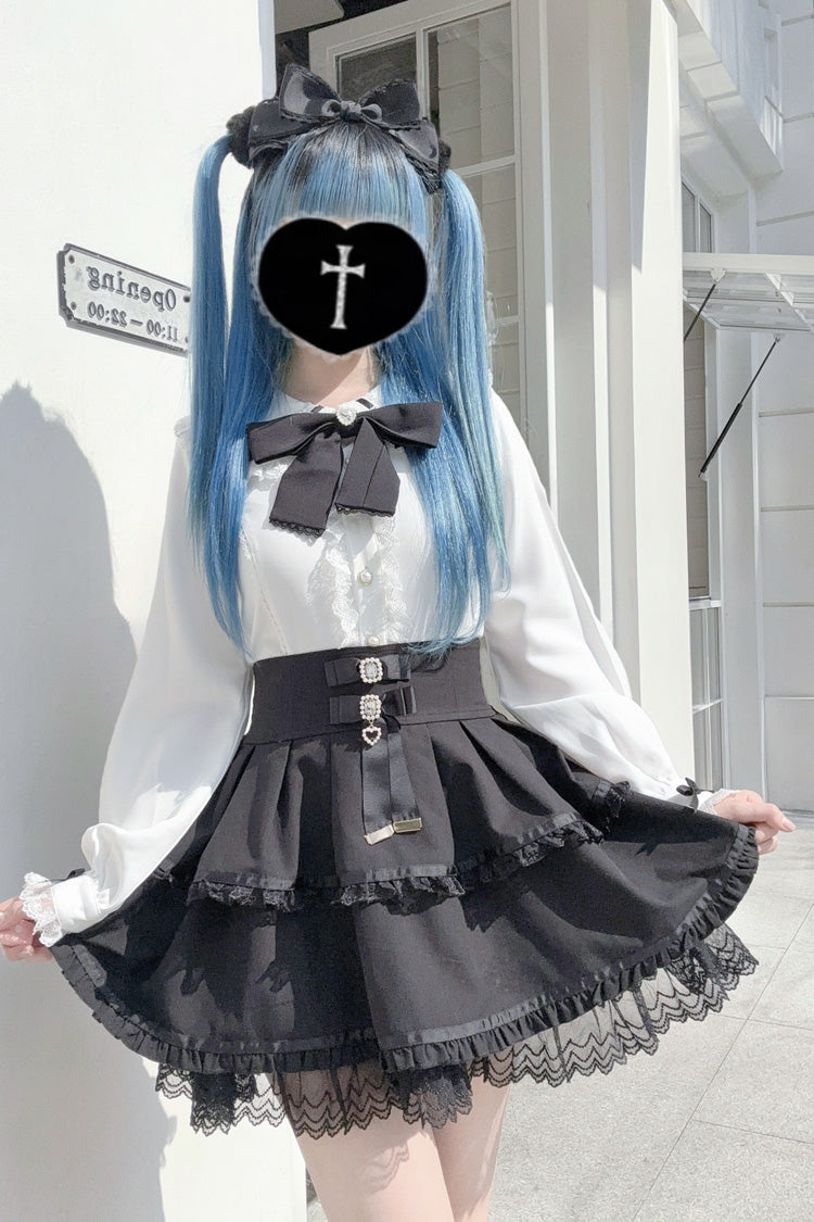 Gothic Lolita Blouse - Rabbit Ears, 3 Colors, Bow Detail, Lace Trim, Long Sleeves - XS Black / S Black / M Black option