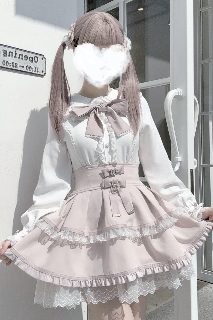Gothic Lolita Blouse - Rabbit Ears, 3 Colors, Bow Detail, Lace Trim, Long Sleeves - XS Pink / S Pink / M Pink option