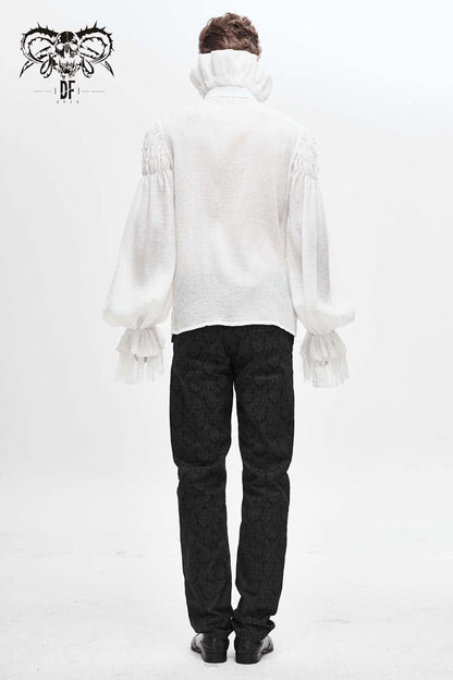 Gothic Lolita Blouse - Ruffle Stand Collar Lantern, White, Stand Collar, Men's Style - additional product view 4