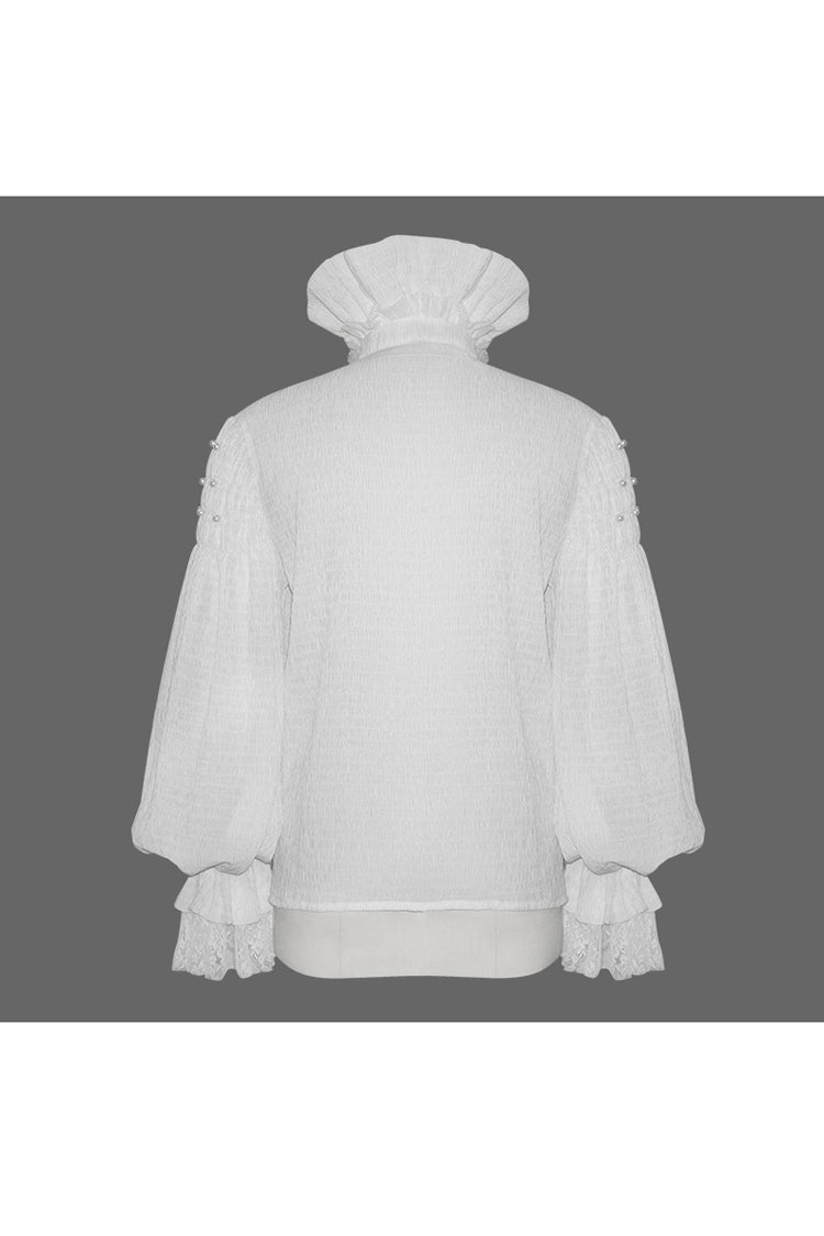 Gothic Lolita Blouse - Ruffle Stand Collar Lantern, White, Stand Collar, Men's Style - additional product view 7