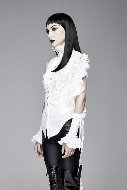 Gothic Lolita Blouse - Ruffled Lace Chiffon Swallowtail, White, Women's Style, Lace Trim - additional product view 2