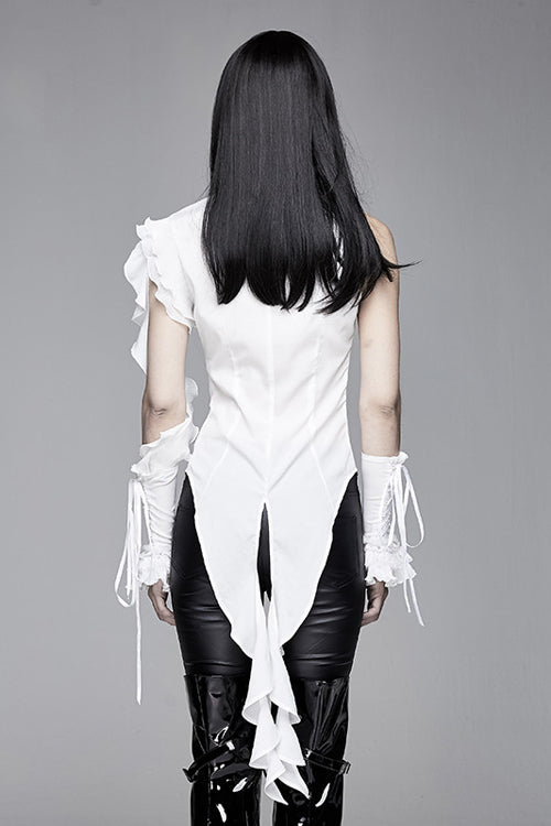 Gothic Lolita Blouse - Ruffled Lace Chiffon Swallowtail, White, Women's Style, Lace Trim - additional product view 3