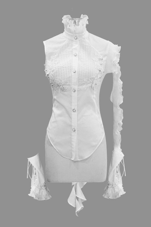 Gothic Lolita Blouse - Ruffled Lace Chiffon Swallowtail, White, Women's Style, Lace Trim - additional product view 4