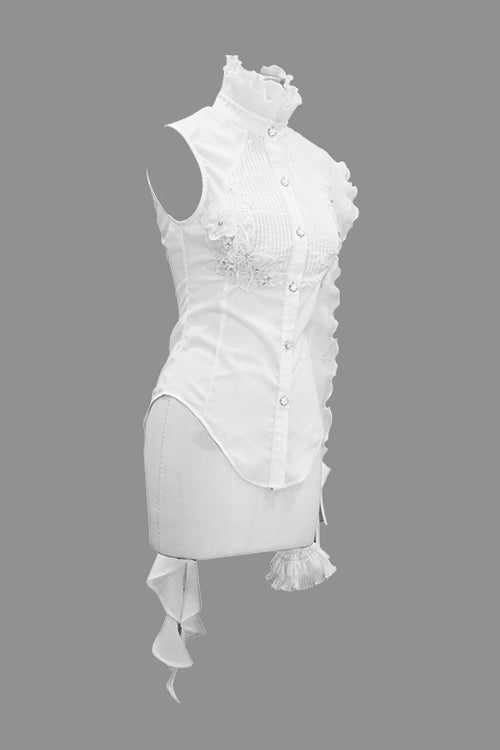 Gothic Lolita Blouse - Ruffled Lace Chiffon Swallowtail, White, Women's Style, Lace Trim - additional product view 5