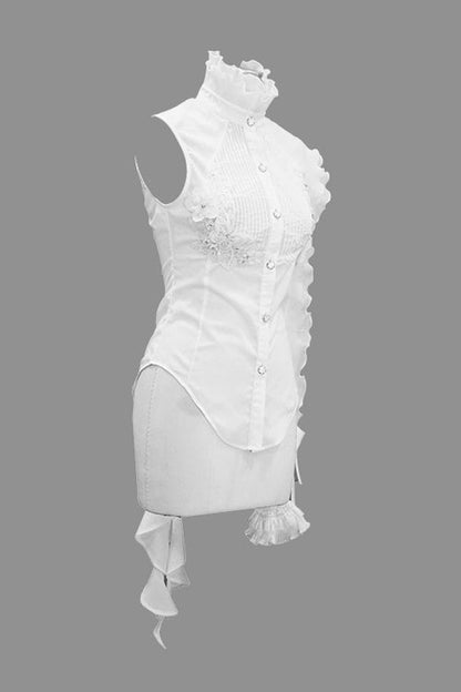 Gothic Lolita Blouse - Ruffled Lace Chiffon Swallowtail, White, Women's Style, Lace Trim - additional product view 5