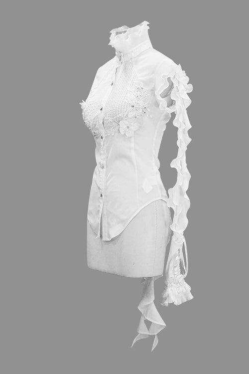 Gothic Lolita Blouse - Ruffled Lace Chiffon Swallowtail, White, Women's Style, Lace Trim - additional product view 6