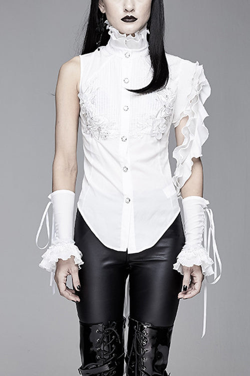 Gothic Lolita Blouse - Ruffled Lace Chiffon Swallowtail, White, Women's Style, Lace Trim - main product image