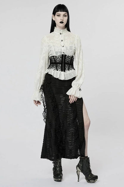 Gothic Lolita Blouse - Stand Collar Puff Embroidery, 2 Colors, Puff Sleeves, Stand Collar - additional product view 8