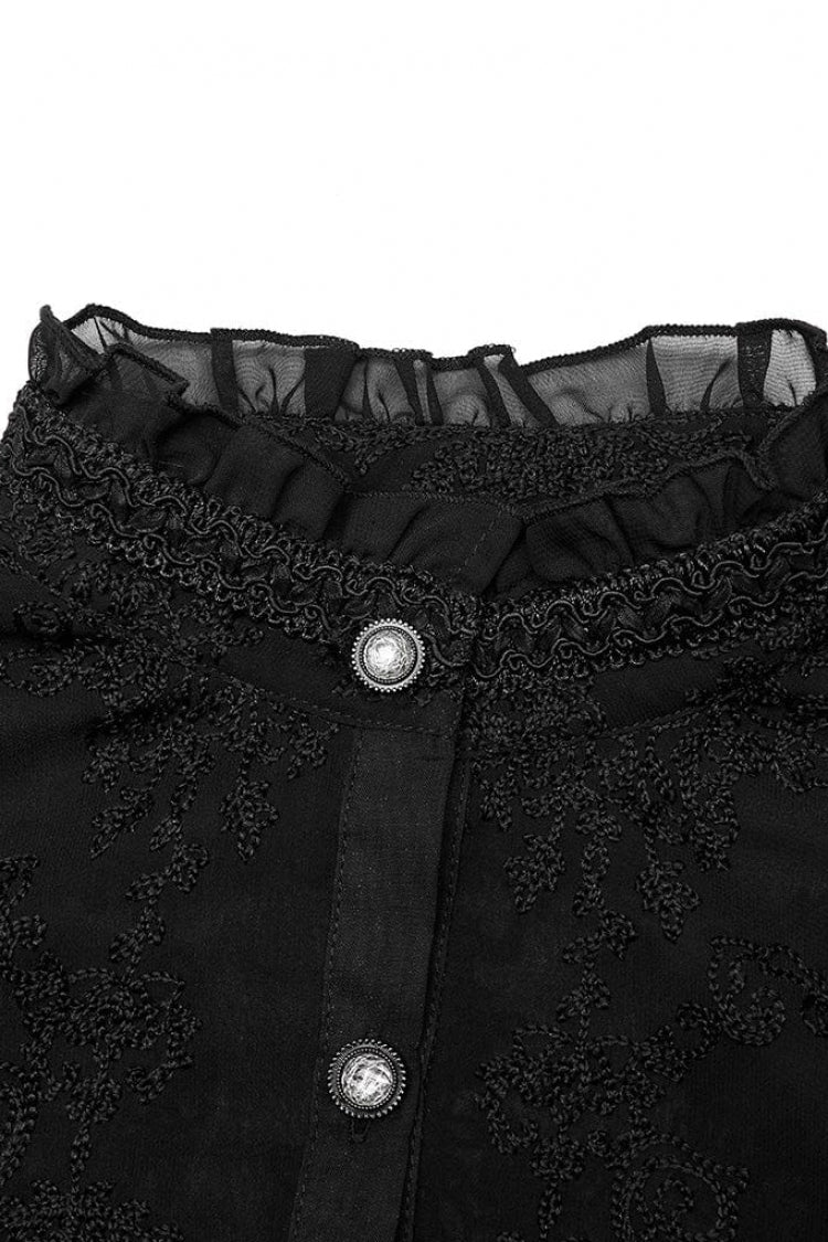 Gothic Lolita Blouse - Stand Collar Puff Embroidery, 2 Colors, Puff Sleeves, Stand Collar - additional product view 9