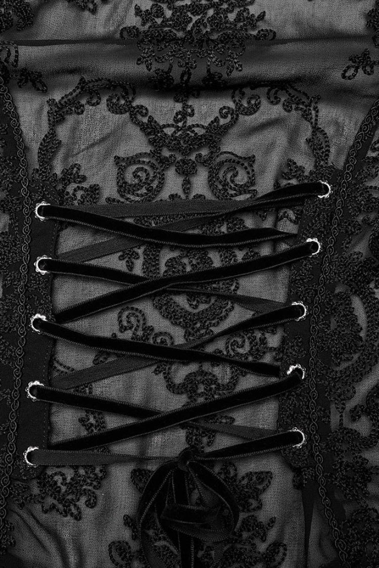 Gothic Lolita Blouse - Stand Collar Puff Embroidery, 2 Colors, Puff Sleeves, Stand Collar - additional product view 10