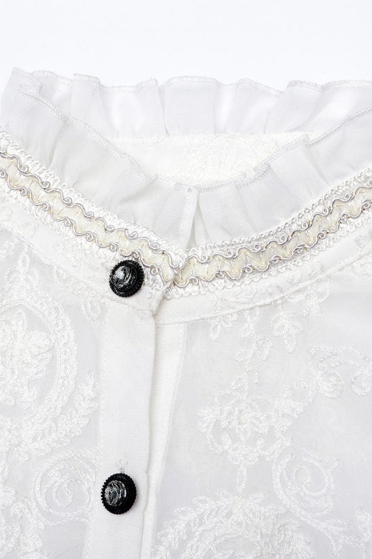 Gothic Lolita Blouse - Stand Collar Puff Embroidery, 2 Colors, Puff Sleeves, Stand Collar - additional product view 13