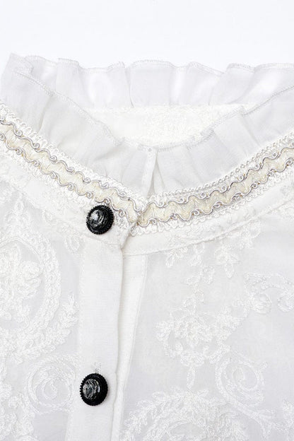 Gothic Lolita Blouse - Stand Collar Puff Embroidery, 2 Colors, Puff Sleeves, Stand Collar - additional product view 13