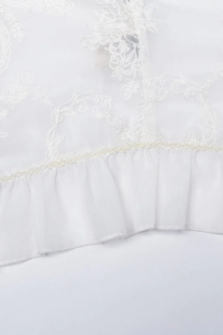 Gothic Lolita Blouse - Stand Collar Puff Embroidery, 2 Colors, Puff Sleeves, Stand Collar - additional product view 15