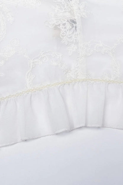 Gothic Lolita Blouse - Stand Collar Puff Embroidery, 2 Colors, Puff Sleeves, Stand Collar - additional product view 15