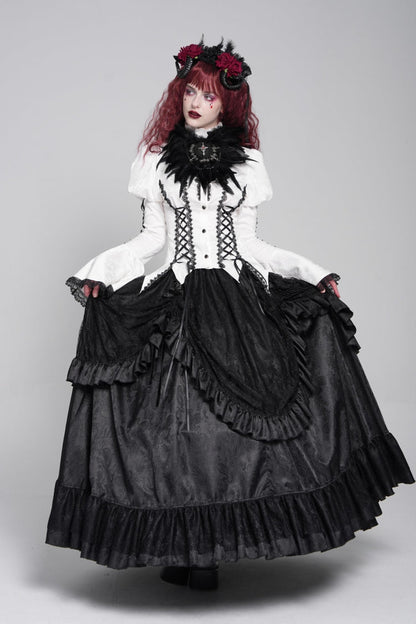 Gothic Lolita Blouse - Stand Collar Puff Floral, White, Puff Sleeves, Stand Collar - additional product view 4