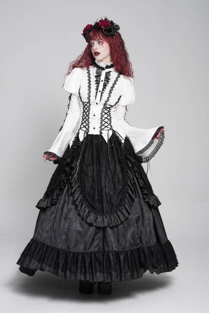 Gothic Lolita Blouse - Stand Collar Puff Floral, White, Puff Sleeves, Stand Collar - additional product view 7