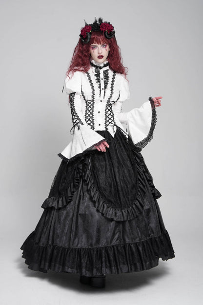 Gothic Lolita Blouse - Stand Collar Puff Floral, White, Puff Sleeves, Stand Collar - additional product view 8