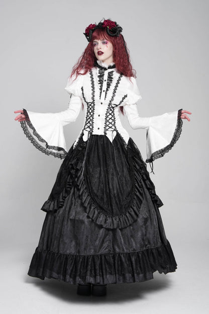 Gothic Lolita Blouse - Stand Collar Puff Floral, White, Puff Sleeves, Stand Collar - additional product view 9