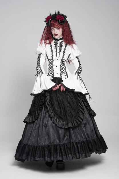 Gothic Lolita Blouse - Stand Collar Puff Floral, White, Puff Sleeves, Stand Collar - additional product view 11