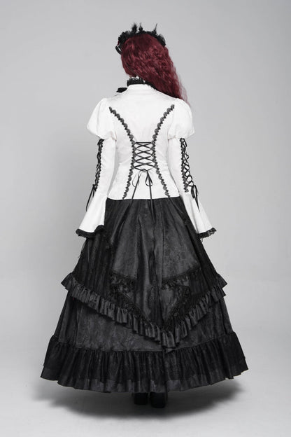 Gothic Lolita Blouse - Stand Collar Puff Floral, White, Puff Sleeves, Stand Collar - additional product view 12