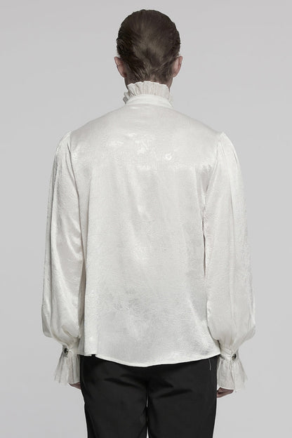 Gothic Lolita Blouse - Stand Collar Puff Jacquard, White, Puff Sleeves, Stand Collar - additional product view 3