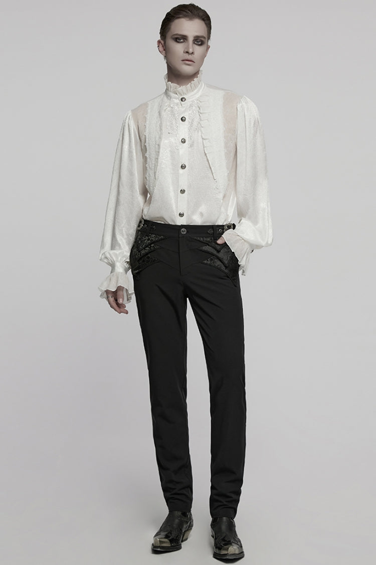 Gothic Lolita Blouse - Stand Collar Puff Jacquard, White, Puff Sleeves, Stand Collar - additional product view 4