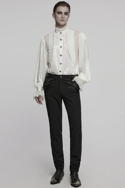 Gothic Lolita Blouse - Stand Collar Puff Jacquard, White, Puff Sleeves, Stand Collar - additional product view 4
