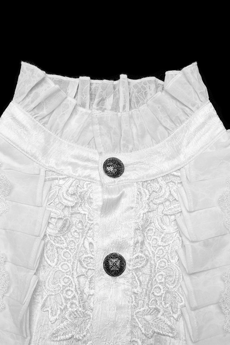 Gothic Lolita Blouse - Stand Collar Puff Jacquard, White, Puff Sleeves, Stand Collar - additional product view 5