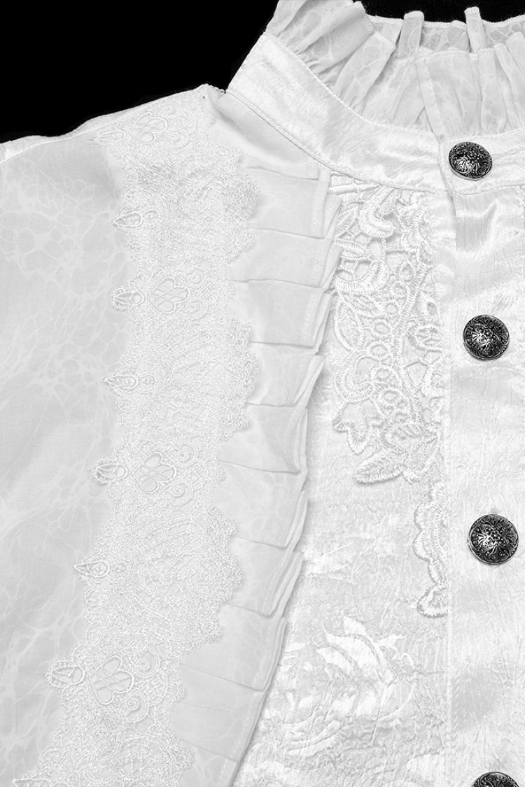 Gothic Lolita Blouse - Stand Collar Puff Jacquard, White, Puff Sleeves, Stand Collar - additional product view 6