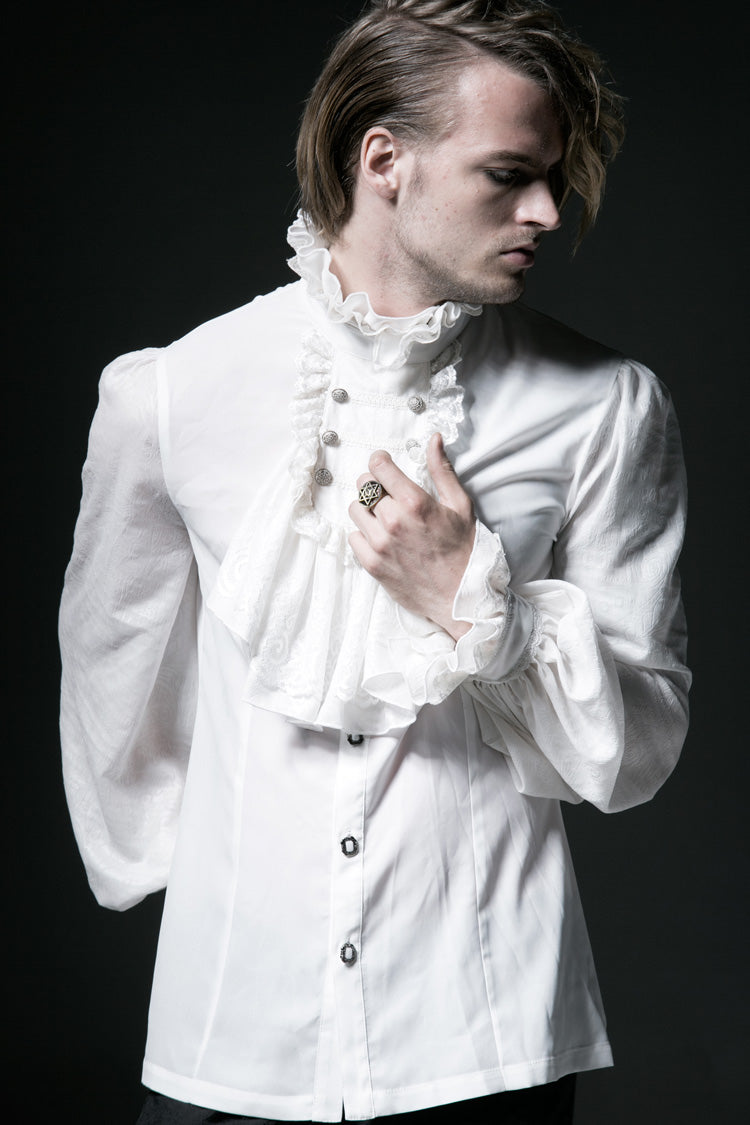 Gothic Lolita Blouse - Stand Collar Retro Button, White, Stand Collar, Men's Style - additional product view 2