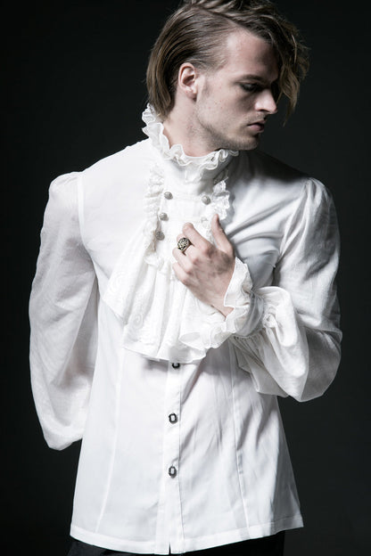 Gothic Lolita Blouse - Stand Collar Retro Button, White, Stand Collar, Men's Style - additional product view 2
