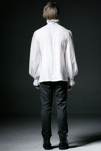 Gothic Lolita Blouse - Stand Collar Retro Button, White, Stand Collar, Men's Style - additional product view 4